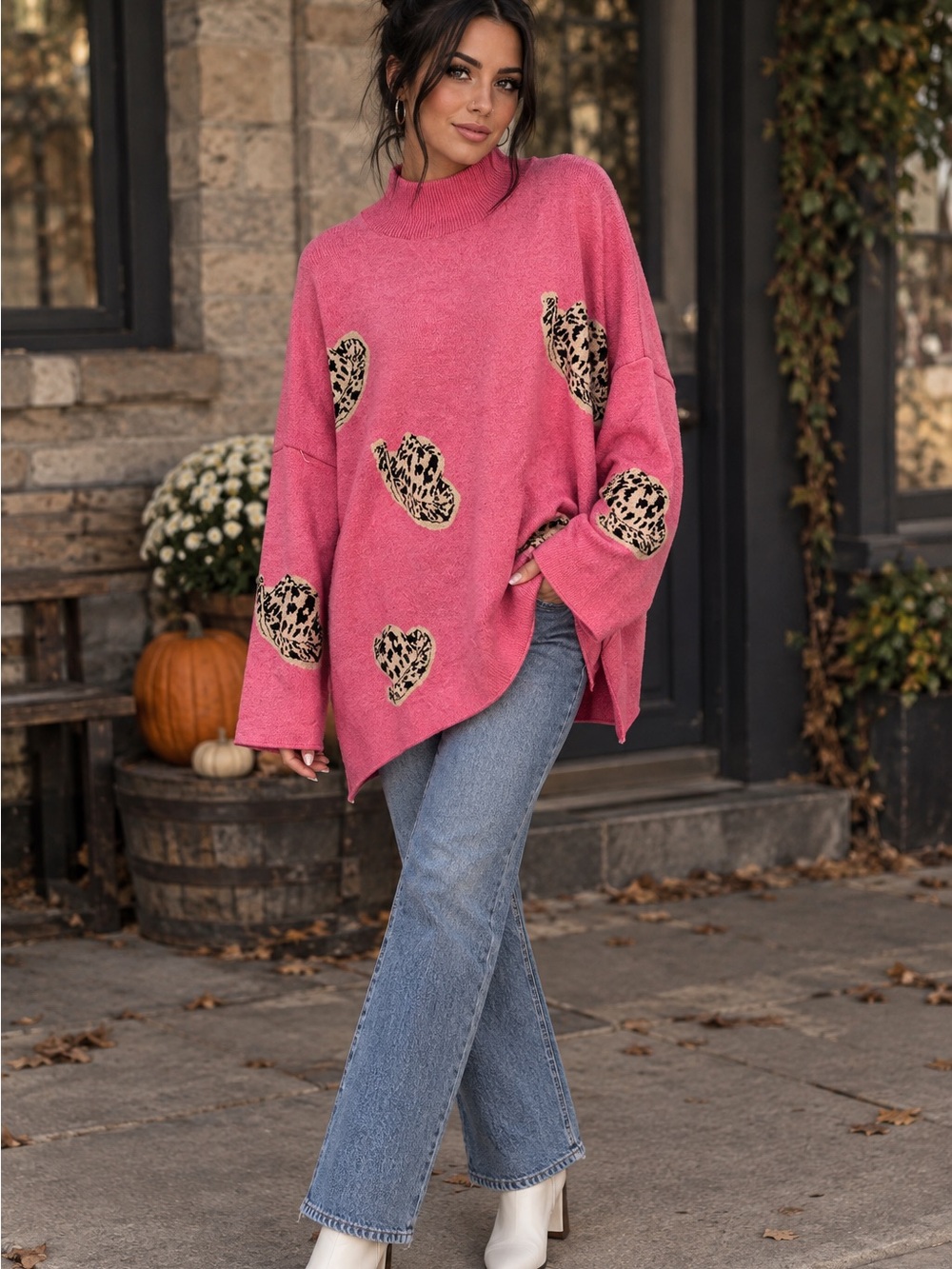 Entro Oversized Pink/Leopard-Print Sweater